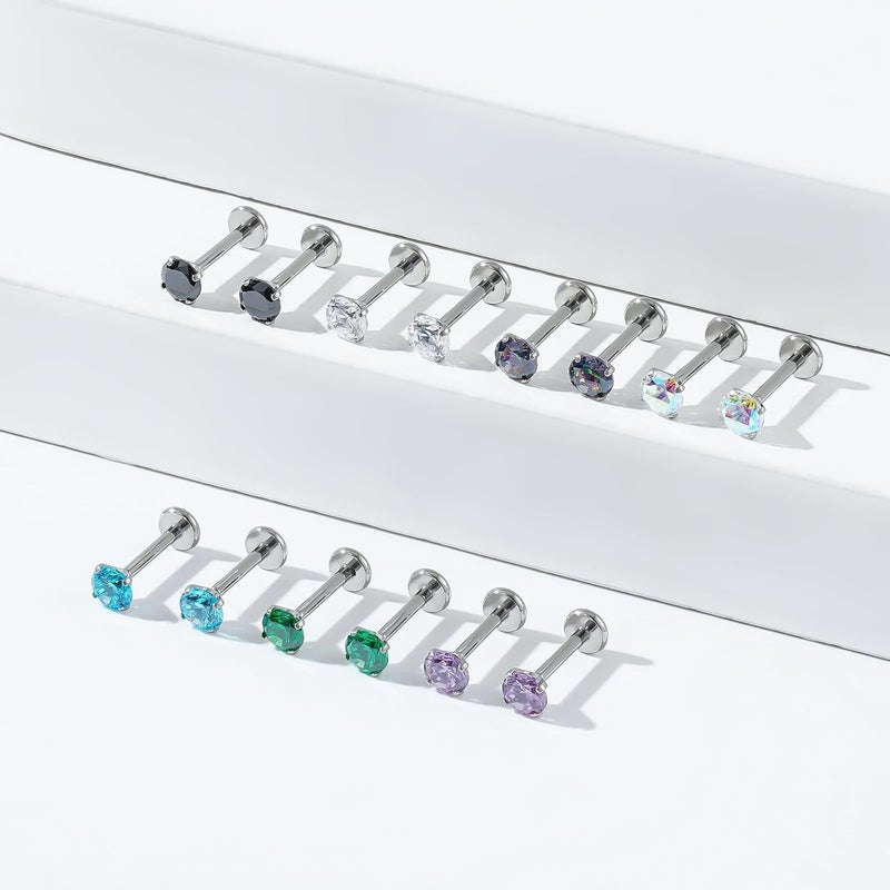 TOMIDES G23 Titanium Lip Rook Labret Studs Helix Tragus Earring Set 16G Threadless CZ Nose Stud Hypoallergenic Conch Lobe Cartilage Push Back Monroe Piercing Jewelry - Image 4